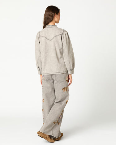 LIGHT GREY DENIM SHIRT WITH STUDS