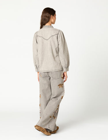 LIGHT GREY DENIM SHIRT WITH STUDS