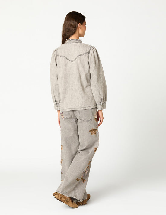 LIGHT GREY DENIM SHIRT WITH STUDS