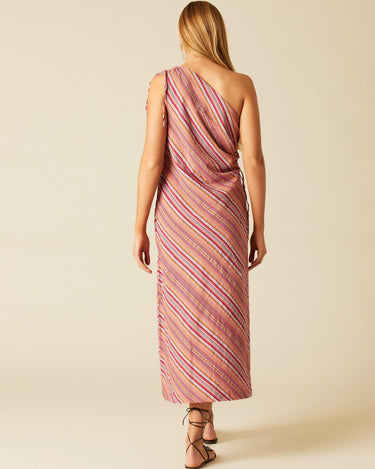 VESTIDO ASIMETRICO MULTICOLOR NARANJA