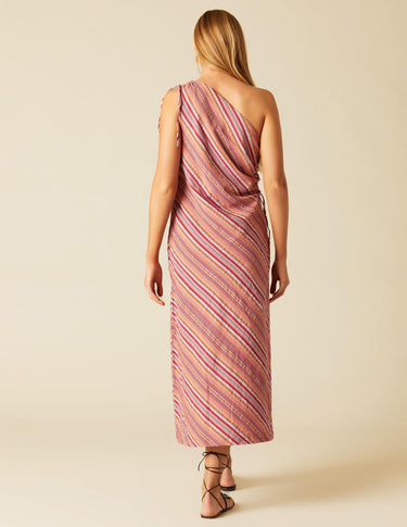 ASYMMETRICAL MULTICOLORED ORANGE DRESS