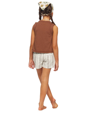 Short frunce raya marrón