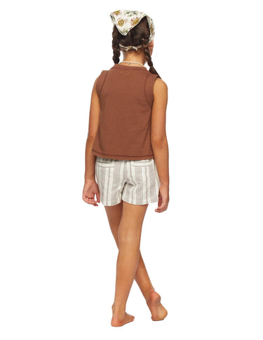 Short frunce raya marrón