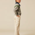 GRAY DOUBLE-STRIPE SWEATER
