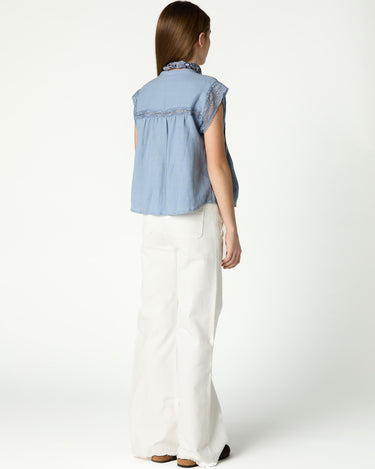 GATHERED BUTTON-DOWN SHIRT ANILINE BLUE