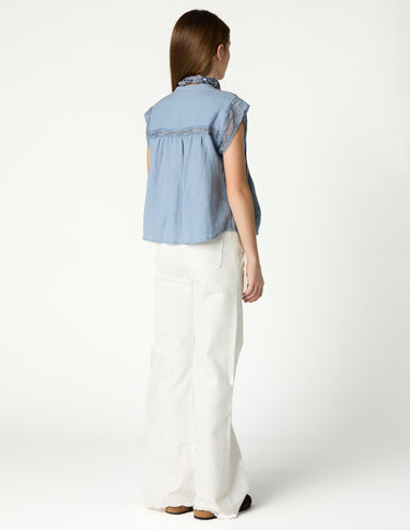 GATHERED BUTTON-DOWN SHIRT ANILINE BLUE
