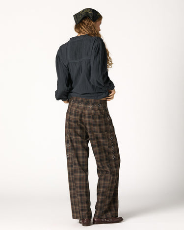 GREY STUDDED CHECK PANTS
