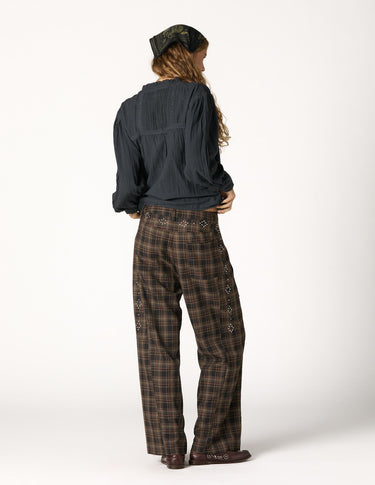 GREY STUDDED CHECK PANTS
