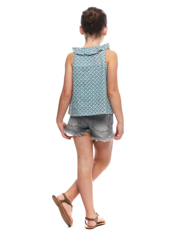 Lotus flower ruffle V-neck shirt green
