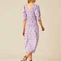 VESTIDO FRUNCES LILA FLOR