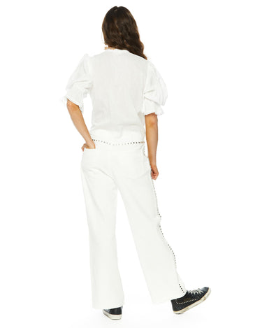 White studded yoke trousers