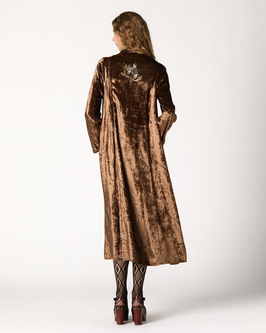 EMBROIDERED VELVET DJELLABA BROWN