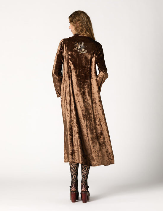 EMBROIDERED VELVET DJELLABA BROWN