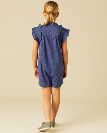 BLUE LEAF PRINT SHORT JUMPSUIT