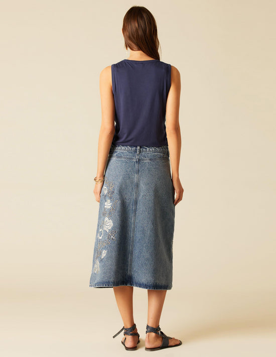 BLUE STUDDED DENIM SKIRT