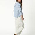 BLUE STRIPED PERKINS COLLAR SHIRT