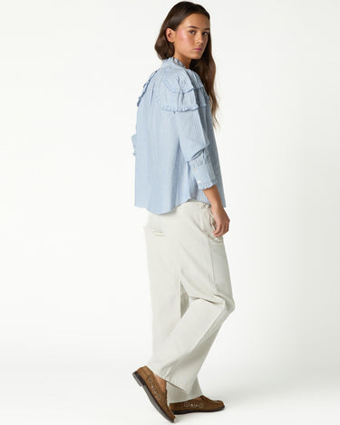 BLUE STRIPED PERKINS COLLAR SHIRT