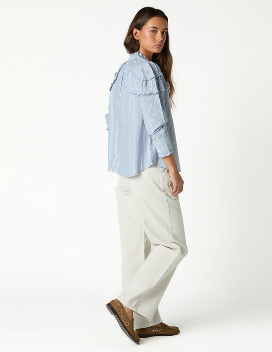 BLUE STRIPED PERKINS COLLAR SHIRT