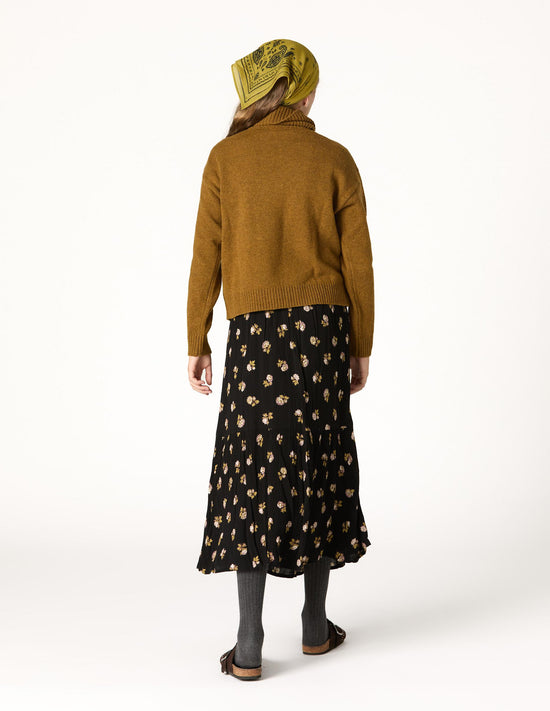 ANTHRACITE FLOWER RUFFLED SKIRT