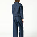 BLUE STRIPED MANDARIN COLLAR BLAZER