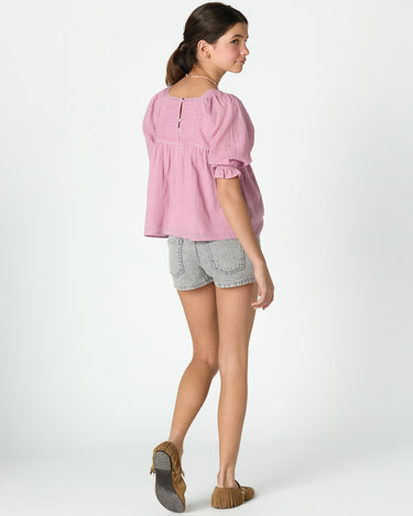 LANTERN SLEEVE GATHERED SHIRT PINK