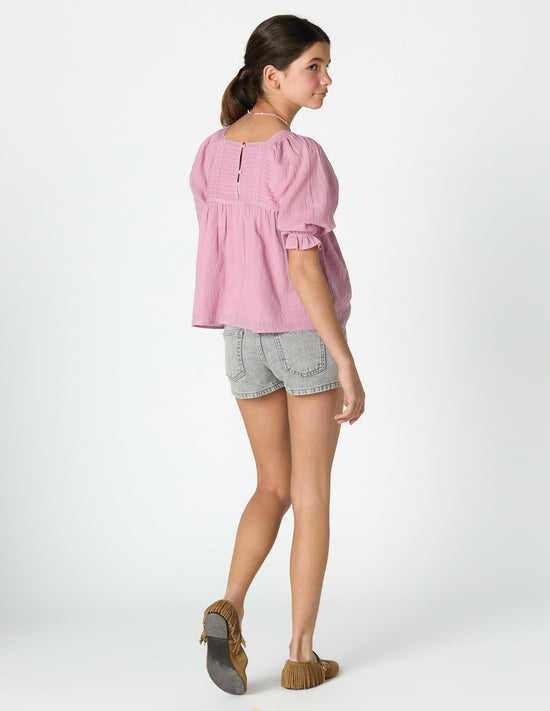 LANTERN SLEEVE GATHERED SHIRT PINK