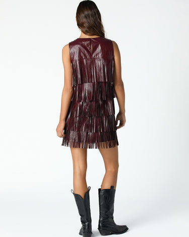 BURGUNDY FRINGE DRESS