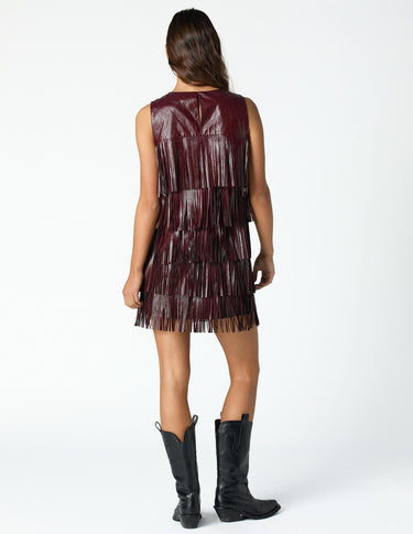 BURGUNDY FRINGE DRESS