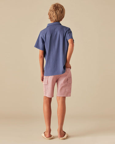 RED STRIPED CARGO SHORTS