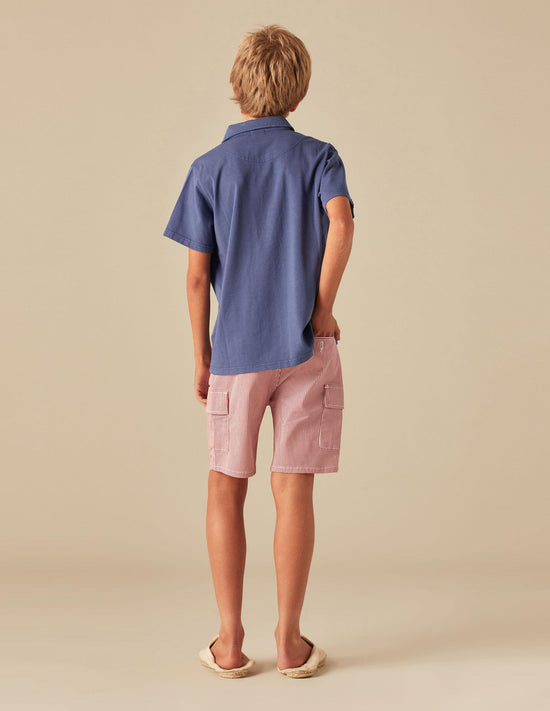RED STRIPED CARGO SHORTS
