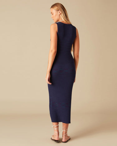 BLUE HEATHERED RIBBED DRESS