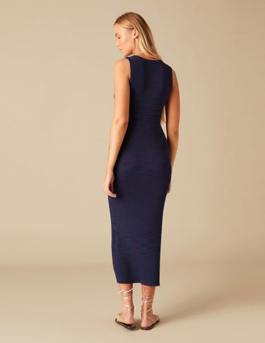 BLUE HEATHERED RIBBED DRESS