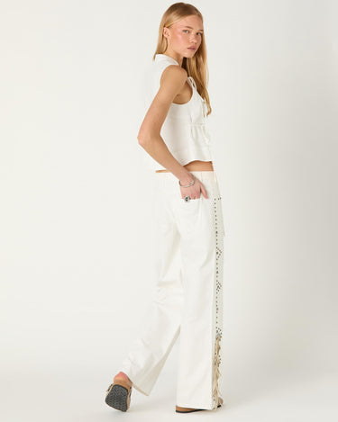 WHITE COWBOY STUDDED JEANS