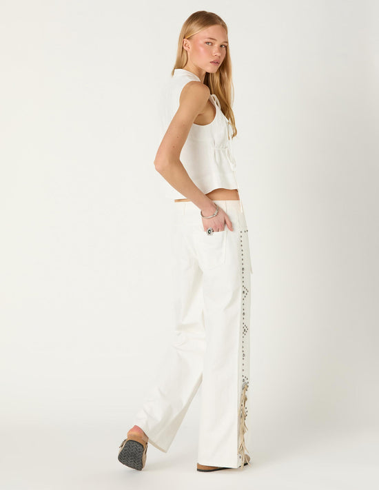 WHITE COWBOY STUDDED JEANS