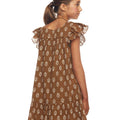 Brown ruffle sleeve dress