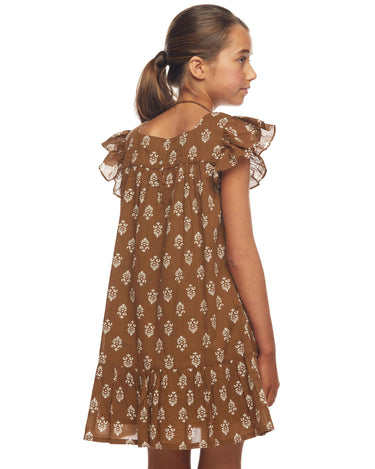 Brown ruffle sleeve dress