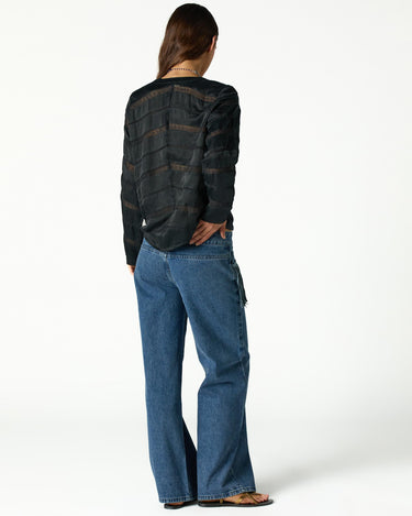 BLUE DENIM FRINGED PANTS