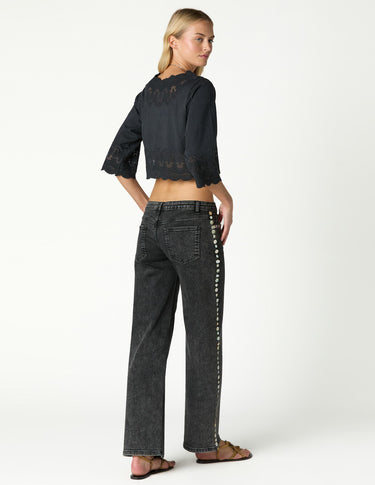 GRAY PEARL BUTTON DENIM