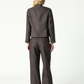 BROWN STRIPED MANDARIN COLLAR BLAZER