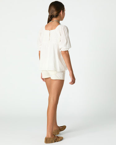PUFF SLEEVE SHIRRED SHIRT WHITE