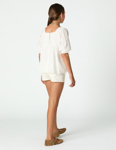 PUFF SLEEVE SHIRRED SHIRT WHITE