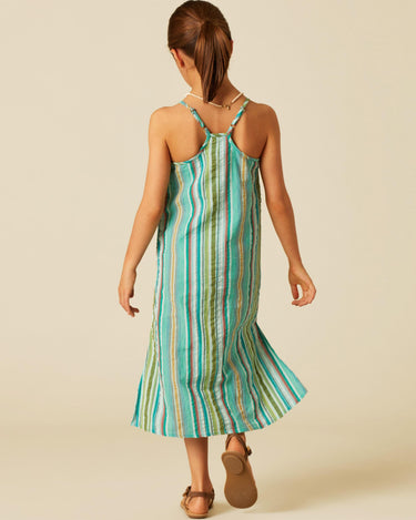 MULTICOLOR STRIPED GREEN DRESS
