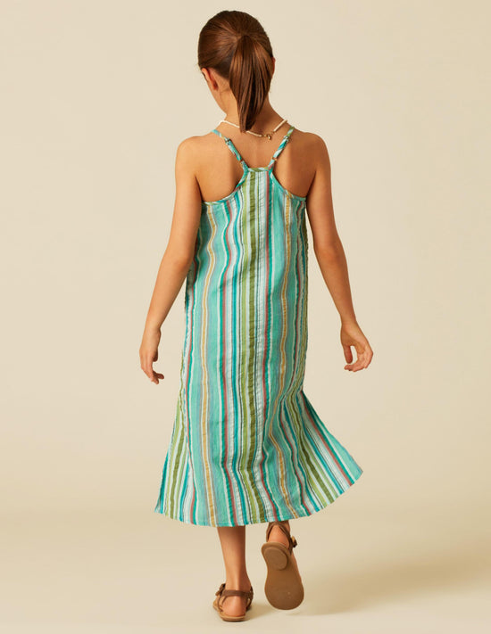MULTICOLOR STRIPED GREEN DRESS