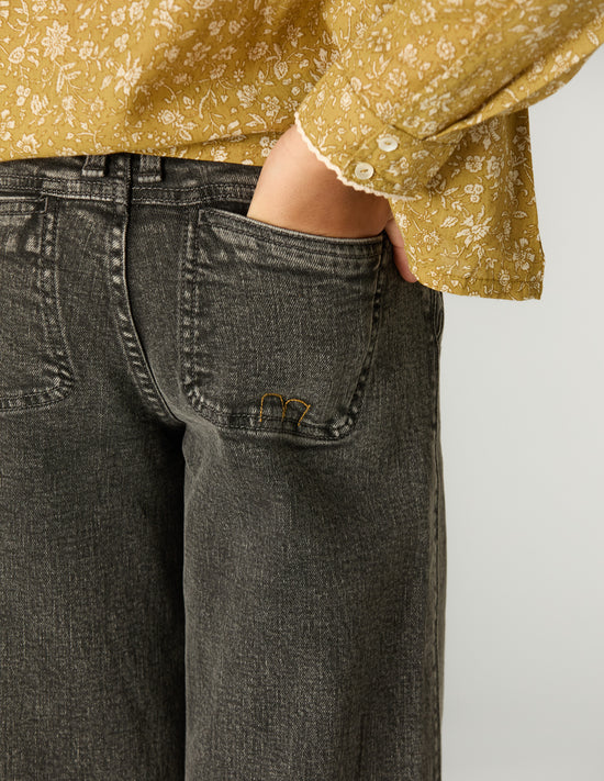 "NN" EMBROIDERED GREY PANTS