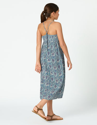 GARDEN POND PRINT STRAPPY DRESS