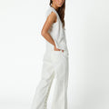 WHITE DENIM BUTTON TROUSERS