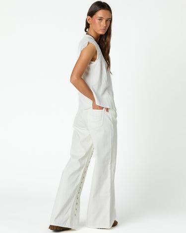 WHITE DENIM BUTTON TROUSERS