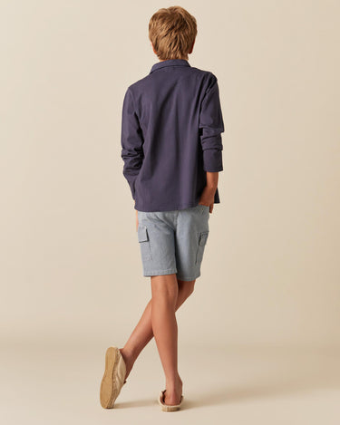 BLUE STRIPED CARGO SHORTS