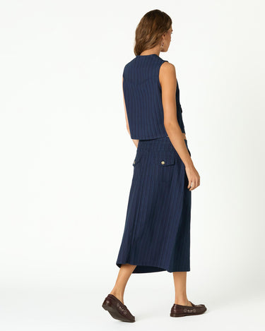 BLUE STRIPED DENIM SKIRT