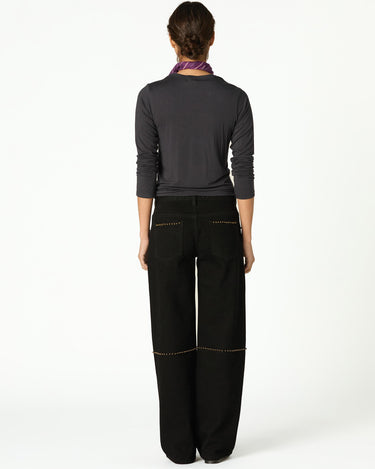 Anthracite Floral Button Studded Trousers